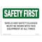 Signmission OSHA Sign, Shield And Glasses Must Worn W/, 7in X 5in Decal, 7" W, 5" H, Landscape OS-SF-D-57-L-10974 - alternate 1